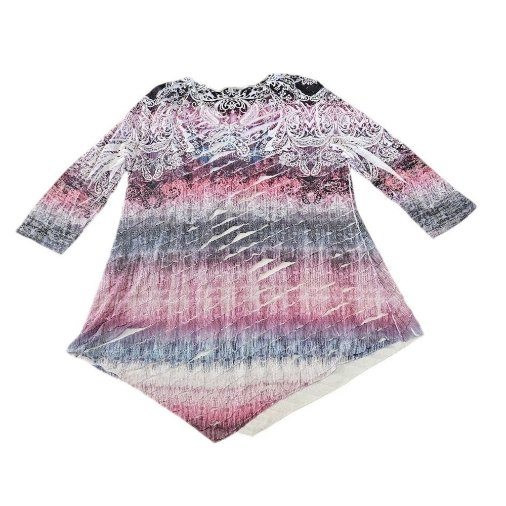 Jess & Jane Tunic Top Women XL Purple Ombre Paisley Artsy Laser Cut Shirt